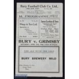 War-time 1945/1946 Bury v Grimsby Town War League North 27 April 1946; 4 pager, slight marks to back