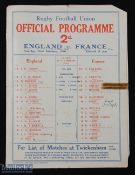 1930 England v France Rugby Programme: The last such home match v the French until after the end