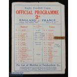 1930 England v France Rugby Programme: The last such home match v the French until after the end
