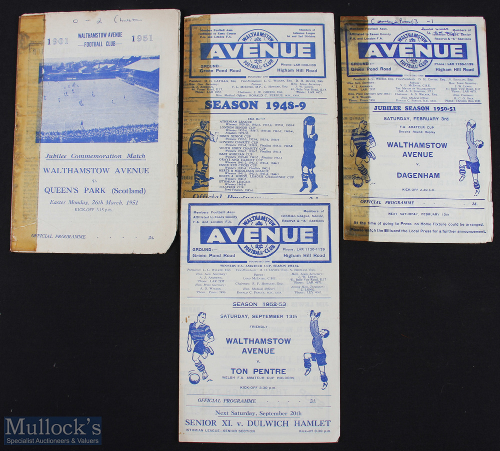 Scarce 1950/51 Walthamstow Avenue v Queens Park (Scotland) Jubilee Commemoration match programme
