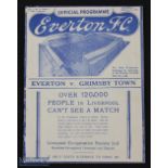 Pre-war 1937/38 Everton v Grimsby Town Div. 1 match programme 5 March 1938 at Goodison Park; very