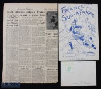 1952 France v S Africa Signed Rugby Menu, Tickets & Cutting (7): Joe Bridge's marvellous menu