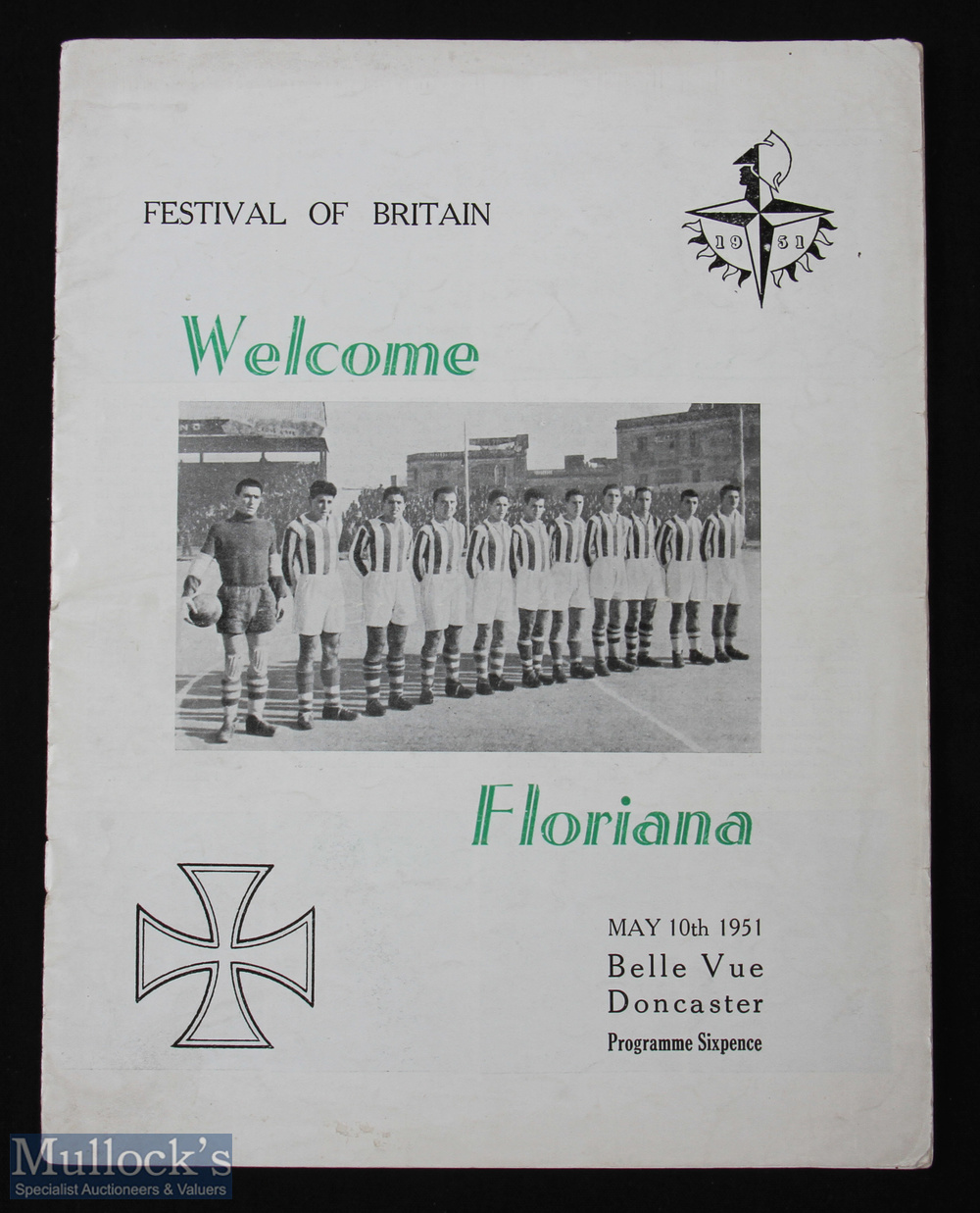 1950/51 Doncaster Rovers v Floriana FOB football programme 10 May no staples, split spine, overall