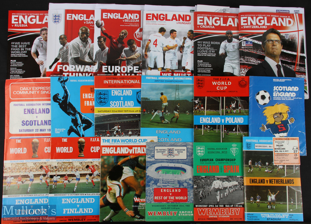 Collection of England international home match programmes to include 1963 Rest of World, 1968 Spain,