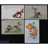 1900s Rugby Cartoon Postcards Selection E (4): Two classic Donald McGill cartoons, 'I tried very