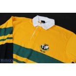 1986 IRB Overseas Unions XV Match Prepared Rugby Jersey: Splendid Gold & Green hooped one-off jersey