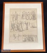 1888 Memorable Mounted/Framed Maori Rugby Print: Stylish set of line art sketches of the tireless