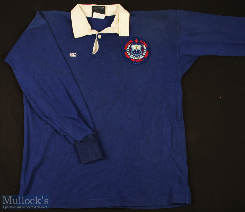 1988 Matchworn Western Samoa Rugby Jersey: Malaki Iupeli's no.8 jersey, blue with logo, Canterbury - Image 3 of 4