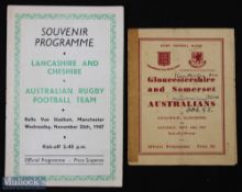1947-8 Australians in England Rugby Programmes (2): 4pp small fold over card from Kingsholm for Glos