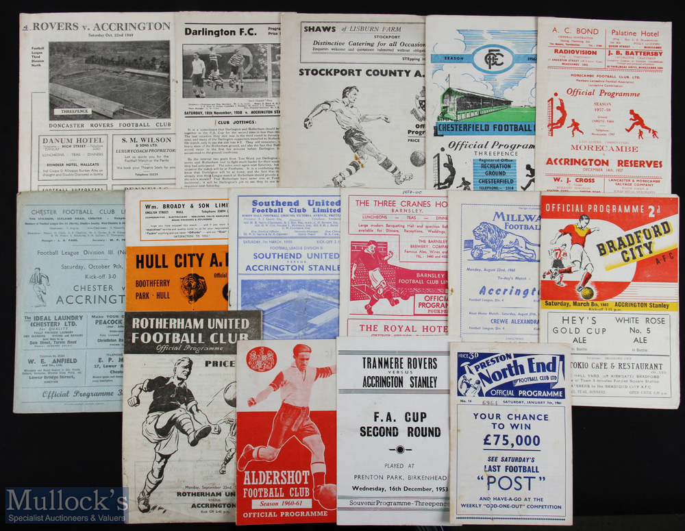 Selection of Accrington Stanley away league match programmes to include 1947/48 Rotherham Utd,