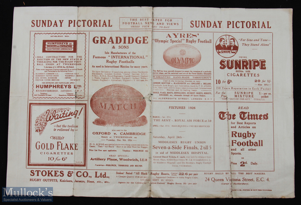 1926 England v Scotland Rugby Programme: Standard large 4pp fold over Twickenham issue of the day, - Image 2 of 2