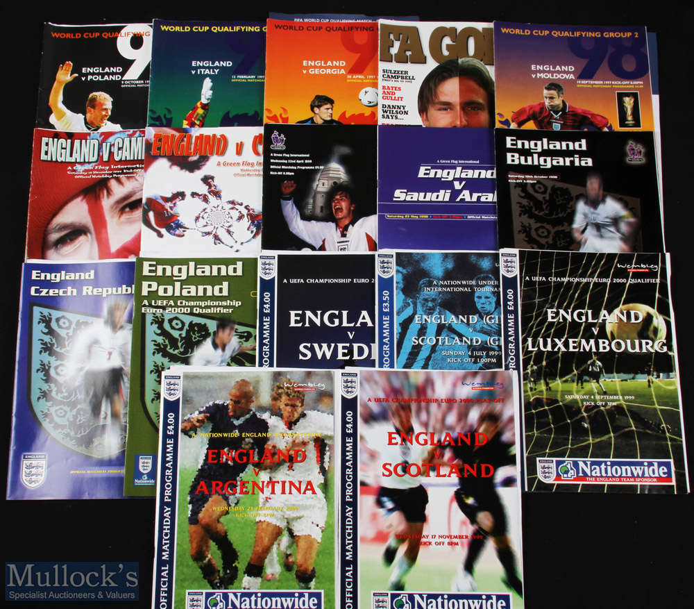 Collection of England international home match programmes to include 1996 Poland (WC) + team