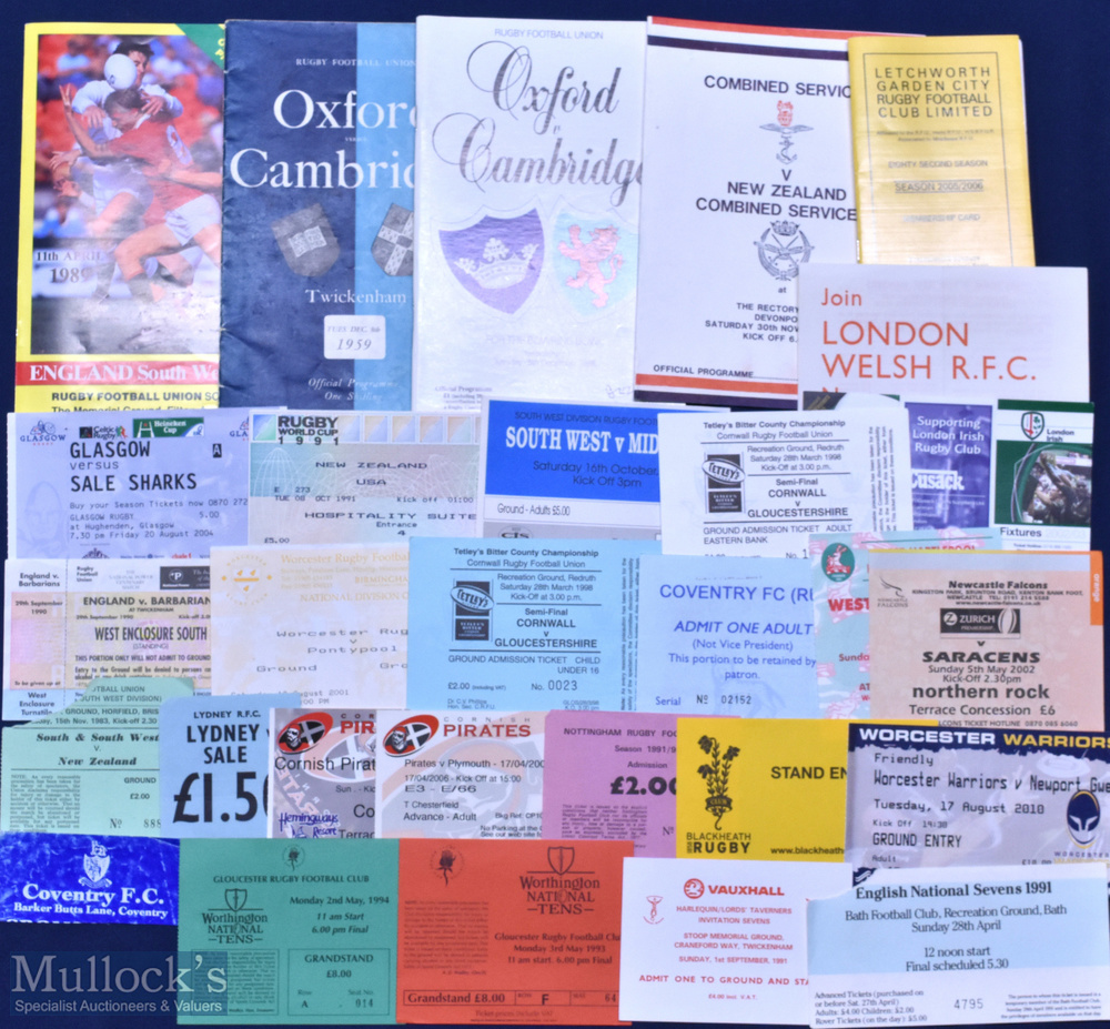 England Rugby Programmes and/or Tickets (c30): To inc Varsity Matches 1959 & 1988; S West v USA