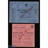 Wales v Ireland 1928/ Scotland 1929 Rugby Tickets (2): Blue and pink respectively, attractive card