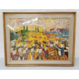 IAN ALLAN Greek/Trojan war scene, oil on board, signed and dated 1968, 54cm x 75.5cm