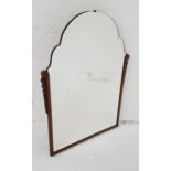 MAHOGANY WALL MIRROR with a shaped bevelled plate, 77.5cm high