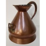 VICTORIAN COPPER MEASURING JUG of conical form, marked '4.Gallon', with two handles, 45cm high