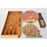 SELECTION OF VINTAGE GAMES including a bone domino set, boxed, a beech bagatelle board, a Noddy