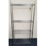 INDUSTRIAL METAL RACKING with four adjustable slatted shelves, 183cm x 90cm