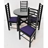 CHARLES RENNIE MACKINTOSH STYLE TABLE AND CHAIRS the circular table top standing on plain supports