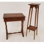 OAK SIDE TABLE with an inlaid lift up lid revealing a fitted interior above a frieze drawer,