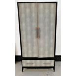 MODERN DESIGNER WARDROBE in black ash with faux lizard skin double doors opening to reveal a shelf