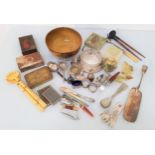 MIXED LOT OF COLLECTABLES including a brass embossed WWI Christmas tin, green onyx table lighter,