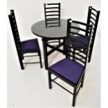 CHARLES RENNIE MACKINTOSH STYLE TABLE AND CHAIRS the circular table top standing on plain supports