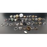 SELECTION OF SILVER AND OTHER RINGS including a college ring and enamel decorated examples, 1 box