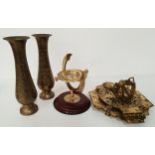 SELECTION OF BRASSWARE including a pair of baluster vases, a sun dial, Discovery Of America 500th