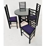 CHARLES RENNIE MACKINTOSH STYLE TABLE AND CHAIRS the circular table top standing on plain supports