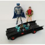 CORGI BATMOBILE DIE CAST VEHICLE with Batman and Robin figures; together with two plastic