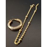 NINE CARAT GOLD ROPE TWIST BRACELET with ball detail; together with a single nine carat gold