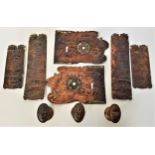 UNUSUAL SELECTION OF ART NOUVEAU COPPER DOOR FURNITURE comprising a pair of lock plates with