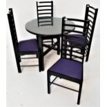 CHARLES RENNIE MACKINTOSH STYLE TABLE AND CHAIRS the circular table top standing on plain supports