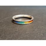 SHELIA FLEET RAINBOW RING with bright coloured enamel, in silver, ring size O