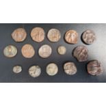 SELECTION OF SIXTEEN ANCIENT POSSIBLY ROMAN COINS of various sizes and designs (16)
