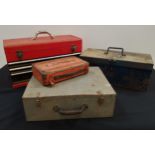 SELECTION OF FOUR METAL TOOL BOXES including a Hilti box, a Snap On style box, B.D.S. box and a