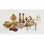 SELECTION OF BRASSWARE including a pair of baluster vases, sun dial, Discovery Of America 500th