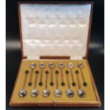 SET OF TWELVE GEORGE V SILVER COFFEE BEAN SPOONS cased, Sheffield 1920 by Cooper Brother & Sons Ltd,