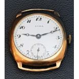 CYMA NINE CARAT GOLD CASED WRISTWATCH the white enamel dial with Arabic numerals and subsidiary