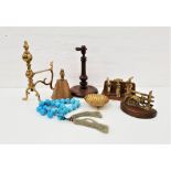 MIXED LOT OF COLLECTABLES including an adjustable mahogany shaving mirror stand, a conical brass