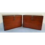 PAIR OF STAINED PINE BOXES each with a lift up lid and numbered in gilt 1 and 2, 40cm wide (2)