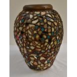 MOSAIC POTTERY URN with applied shards, 47cm high