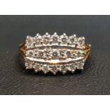 DIAMOND CLUSTER DRESS RING the multiple diamonds in three rows totaling approximately 0.8cts, on