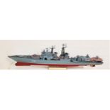 RADIO CONTROL RUSSIAN NAVY DESTROYER of fibreglass construction, completed with guns, radar,