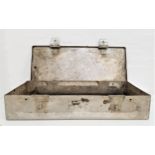 ALUMINIUM STORAGE BOX with side carrying handles and a lift up lid, 17.5cm x 88.5cm x 40.5cm
