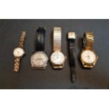 FIVE VINTAGE WRISTWATCHES comprising Lorando fifteen jewels, Timex, Tasso, Smiths Empire, and Tissot