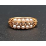 VICTORIAN SEED PEARL AND DIAMOND RING the two rows of pearls separated by small diamonds, in