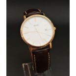 GENTLEMAN'S BULOVA WRISTWATCH the white dial with baton five minute markers and date aperture at